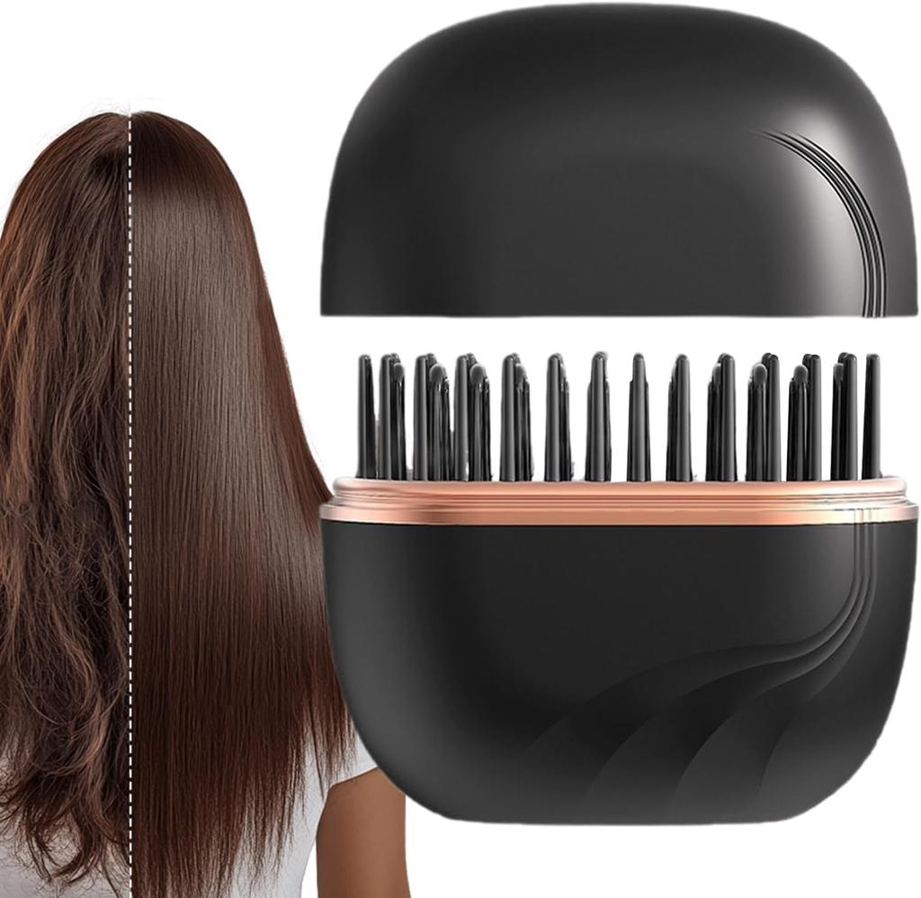 New Mini Hair Straightener Brush 3 Temperature Settings Heated Quickly Anti-Scald Shell Straightening Brush USB Charging for Tra