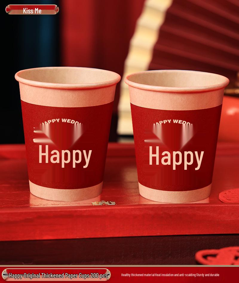 Double Happiness Wedding Celebration Paper Cups - Thick Disposable Set for Weddings and Events
