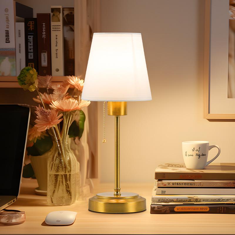 Retro LED Table Lamp E27 Rope Pleated Fabric Iron Touch Tricolor Light USB Charging For Living Bedroom Decorative LED Table Lamp