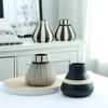 Retro Black and White Striped Ceramic Vase Decoration Nordic Wabi Sabi Style Living Room Bedroom Flower Arrangement Decoration