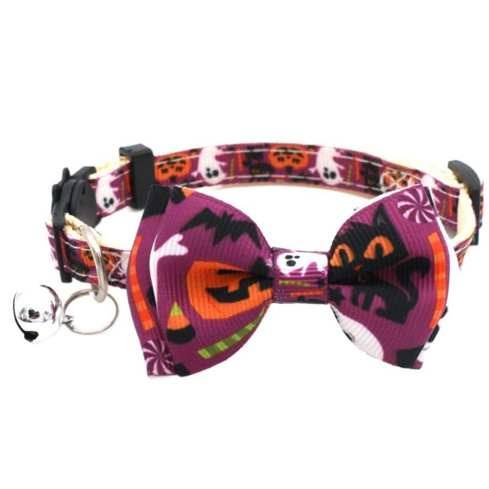 

With Bell Kitten Pumpkin Necklace Bowknot Cat Pumpkin Bow Tie Halloween Cat Collar Halloween B