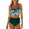 Women's Ruffle Hanging Neck  Sexy Split High Waist Bikini Swimsuit
