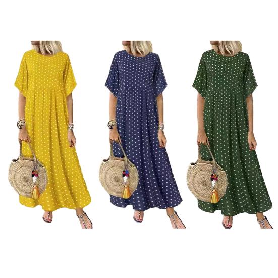 Γυναικείο Μακρύ Φόρεμα με Πουά Μοτίβο Καλοκαιρινό Κοντομάνικο Κοντομάνικο Μακρύ Φόρεμα Casual Πλισέ Αέρινο Φόρεμα Παραλίας