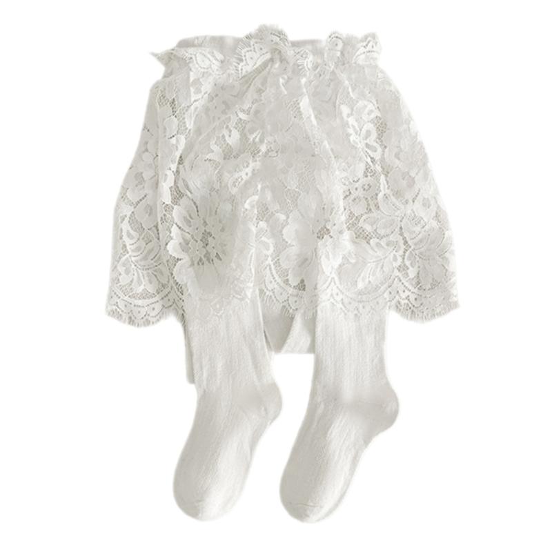 

Sweet Style Layered Leggings for Girls Elastic Waist Lace Trim Hip Skirt Design Comfortable Daily Wear Baby Tights XL белый