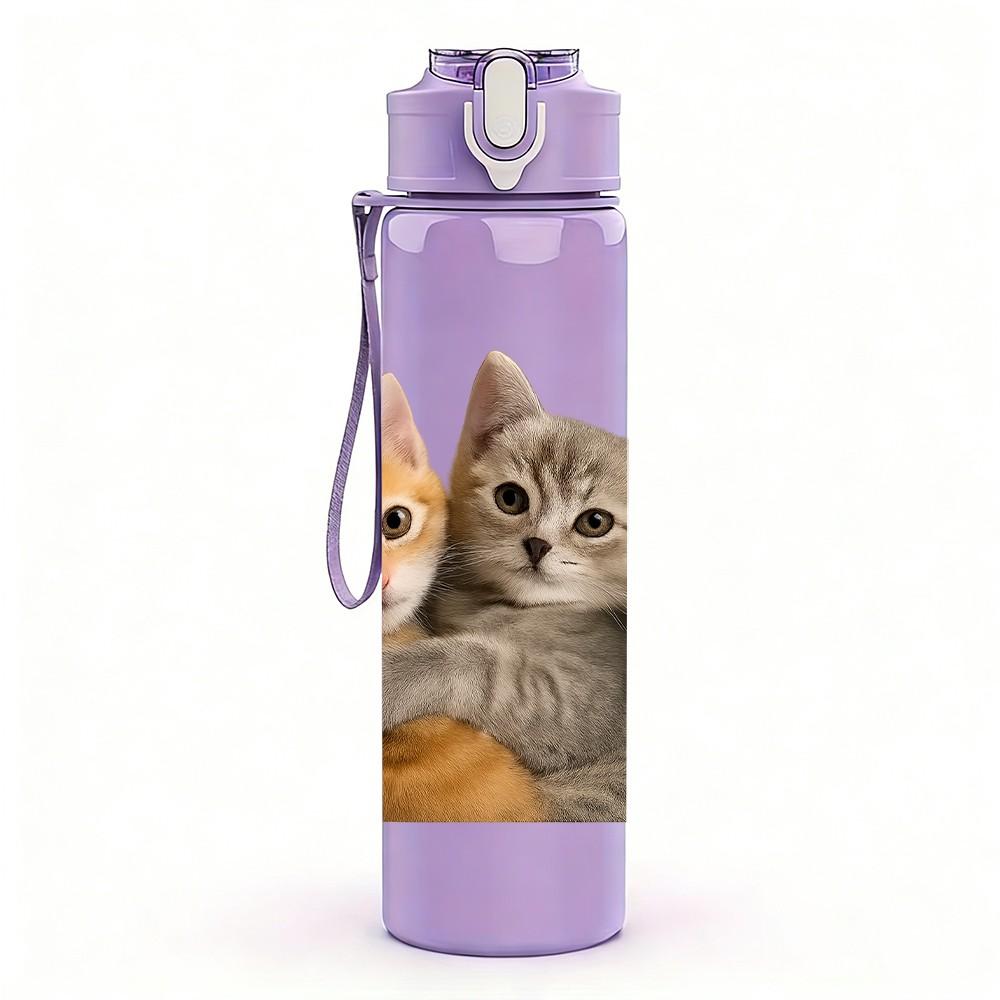 1PC Two Kittens Hugging Each Other 750ml Color Plastic Sports Water Bottle Leakproof Flip Straw Lid Suitable for Sports Office Home Use
