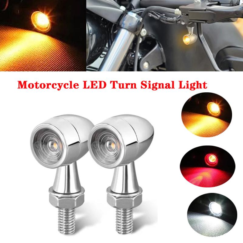 Motorcycle LED Turn Signal Light Chrome Bullet Moto Led Brake Stop Lights 8mm 12V Mini Signal Lamp For Honda Yamaha Cafe Racer
