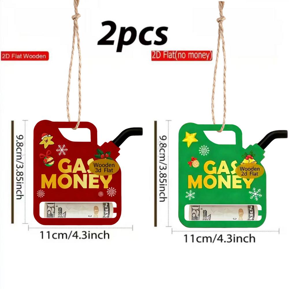 

2pcs 2D Flat Christmas Oil Bucket Wallet Wooden Christmas Tree Money Holder Christmas Money Card Holder Pendant For Friends