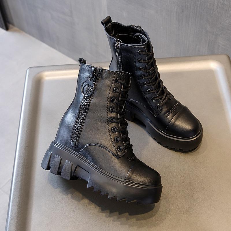 New Non-slip Warm Velvet Martin Boots Women's Inner Height Increase Hair Locomotive Boots Casual Thick Short Boots