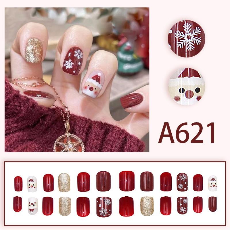 Winter Sweet Cartoon Christmas Wearing Nails Snowflake Santa Claus Nail Art Fake Nail Patch Christmas Collection