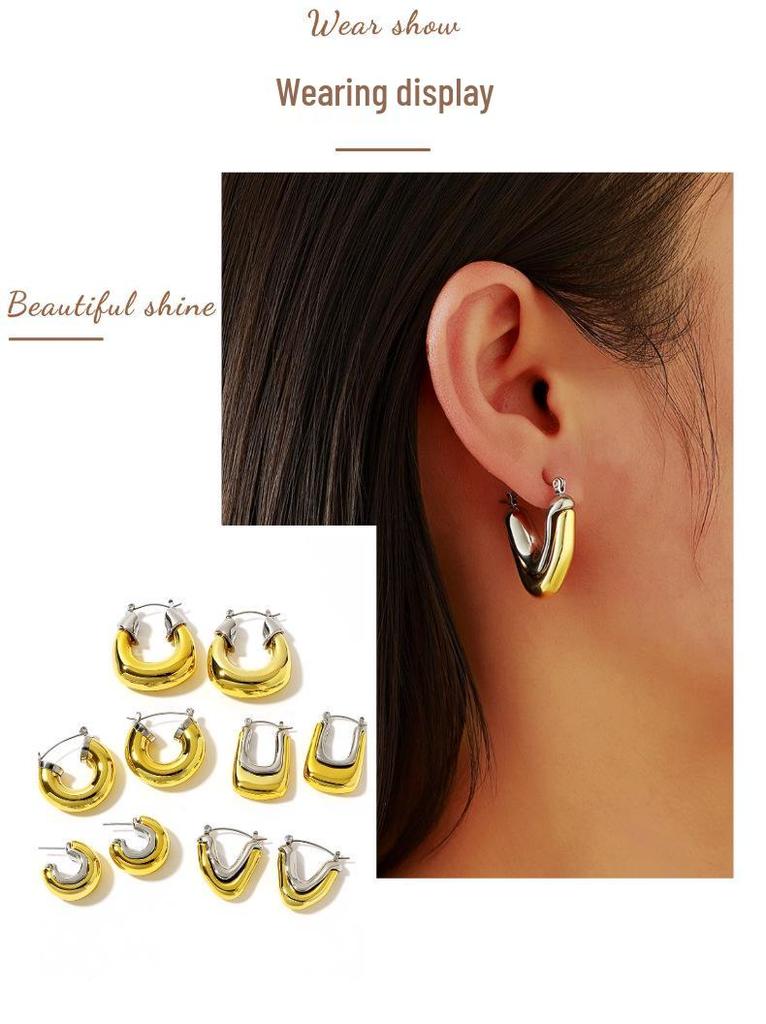 18K Gold-Plated Geometric Stainless Steel Earrings for Women - Waterproof and Durable Studs