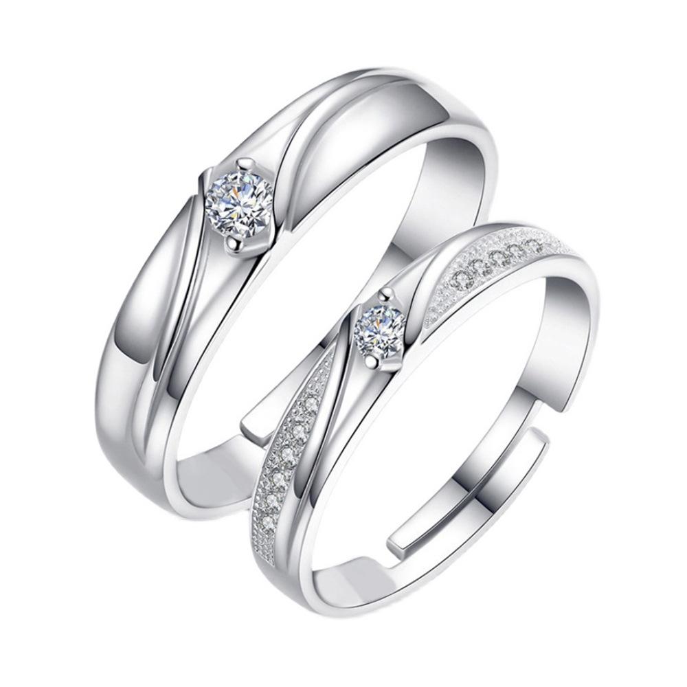 2pcs 925 Silver Couple Rings Zircom For Women Man Exquisite Student Girlfriend Silver Jewelry Accessories Wedding R51