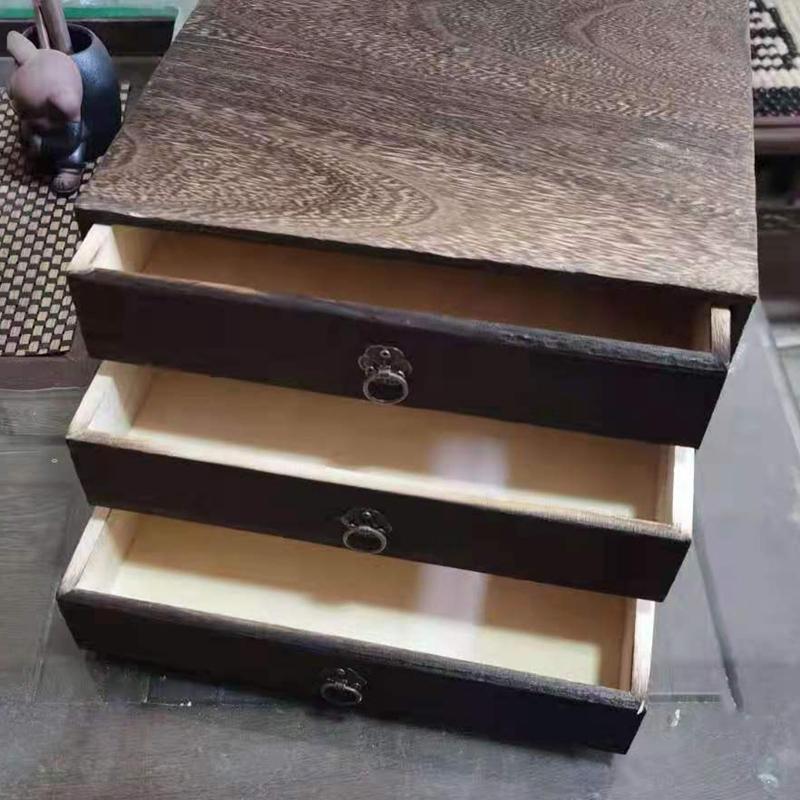 1Pcs Solid Wood Storage Desk Box Retro Drawer Type Desktop Organizer Office Desktop Jewelry Cosmetic Organizer