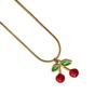 Halskette mit Kirschanhänger: Nicht verblassender Titanstahl-Choker mit Tropföldesign, Modische kurze Schlüsselbein-Kette für Damen