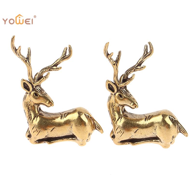 Miniature Retro Brass Christmas Elk Figurine Mini Vintage Deer Statue Desktop Ornament Festival Decoration Crafts