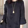 Spring Retro Embroidery Jacquard Mid-Sleeve Top: Chinese Style Artistic Plus Size Round Neck