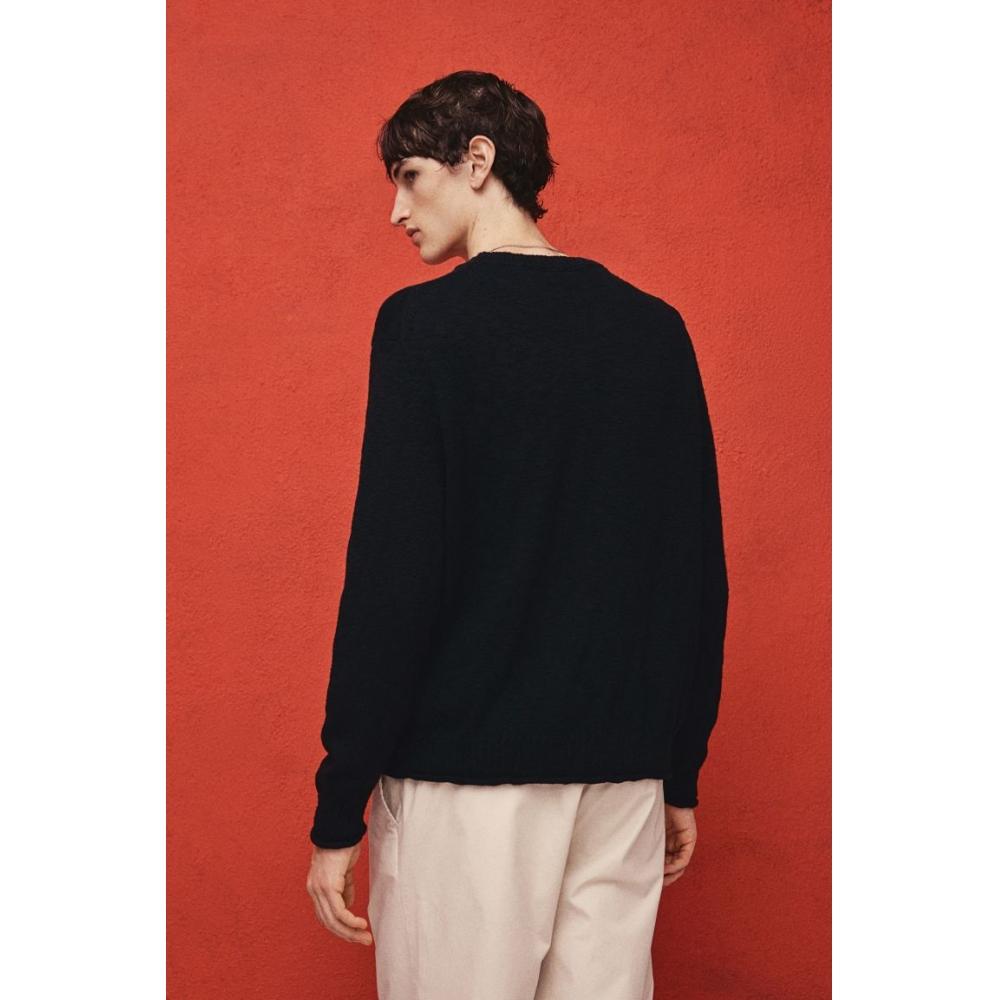 H M Rolled Edge Sweater Regular Fit Navy Blue