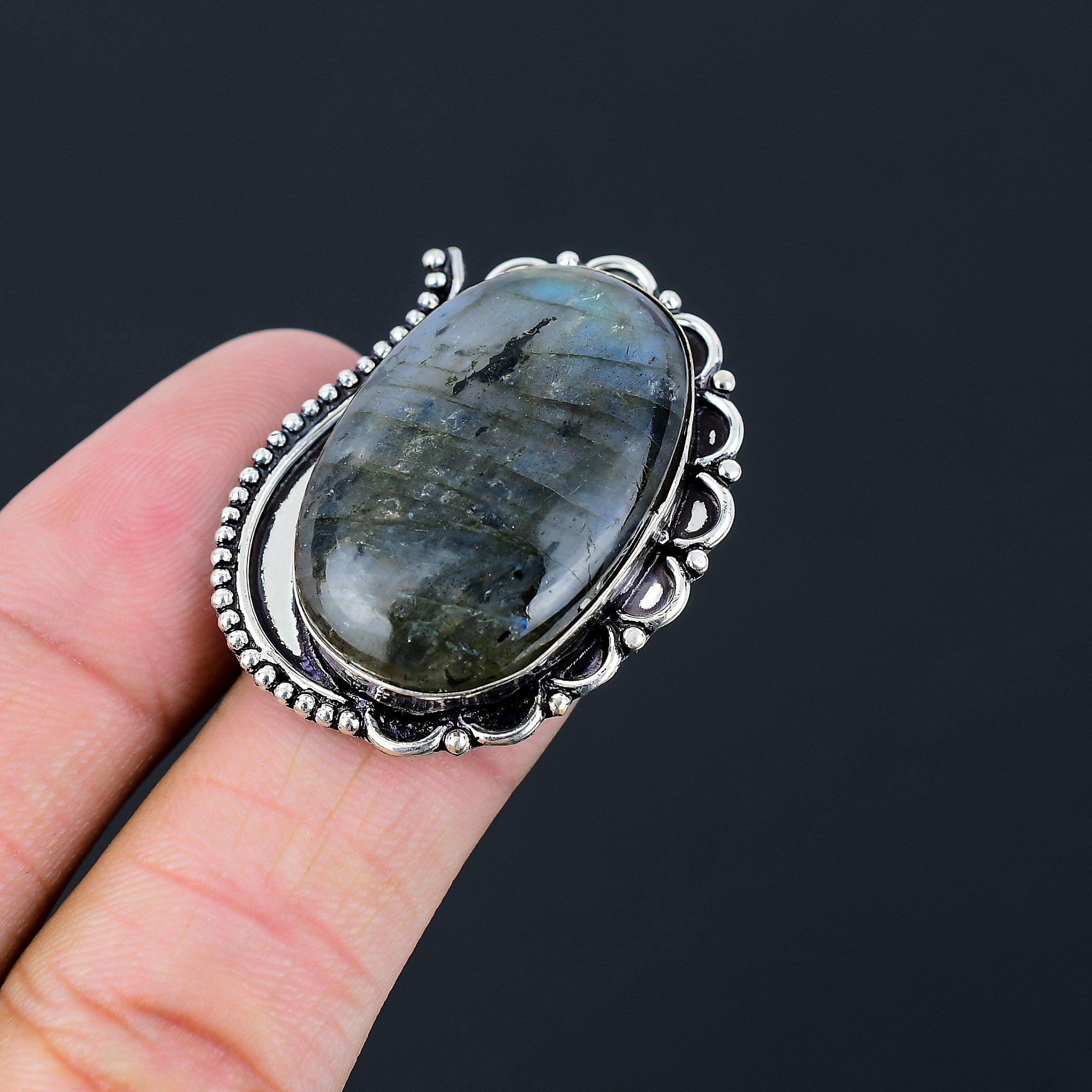 

Daughters Day Sale Sterling Silver Labradorite Gemstone Statement Ring US 7.5 7.5