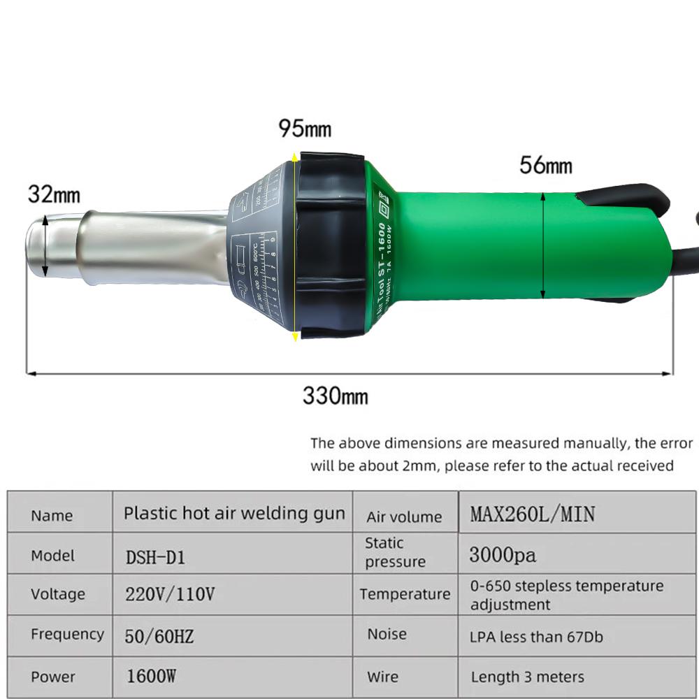 1600W Plastic Welding Gun 220V Welding Plastics Hot Air Blower Gun Welder Machine with Accessories for PP/PE/PVC Sheet