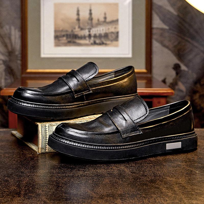 Handmade One-Pedal Loafers Men'S Genuine Leather Retro Breathable Soft-Soled Lazy Casual Leather Shoes Men'S British Men'S Shoes