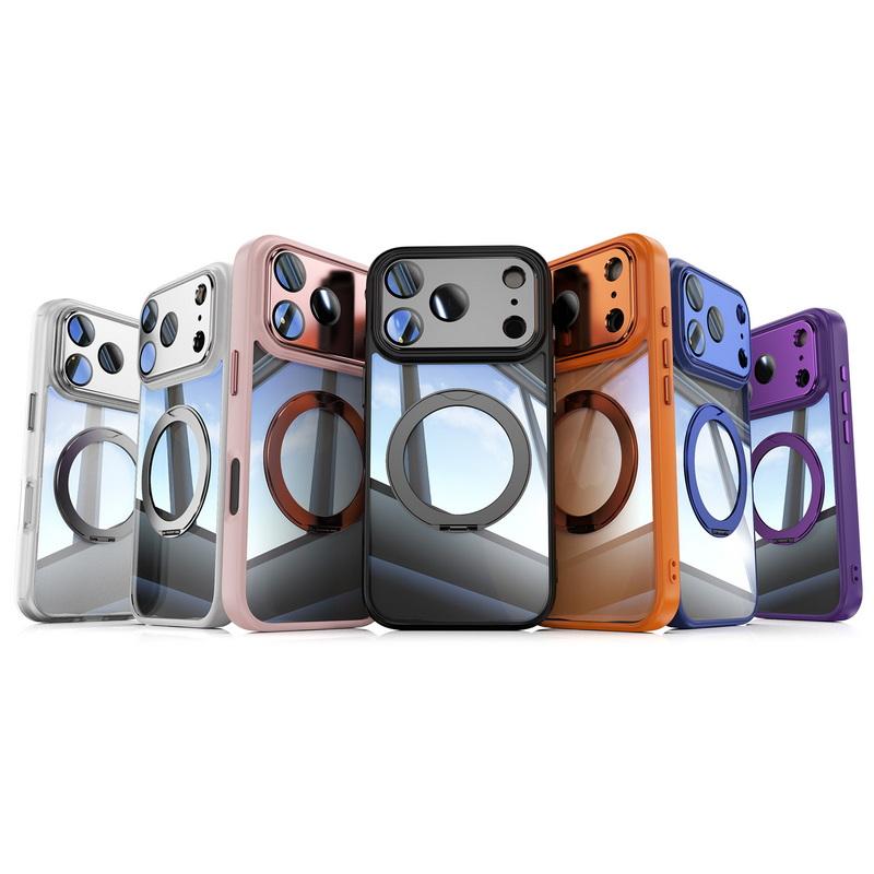 Magnetic Ring Stand Cover Case For iPhone 17 Pro Max 16 15 14 13 12 Pro Max Luxury Lens Protector Film Hybrid TPU+PC Clear Back Phone Holder Cover