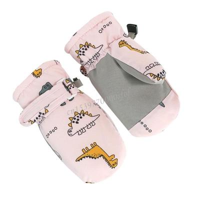 Anti Slip Winter Gloves Cartoon Dinosaur Gloves Children's Warm Mittens Thickened Cold Weather Windproof Ski Gloves J60B