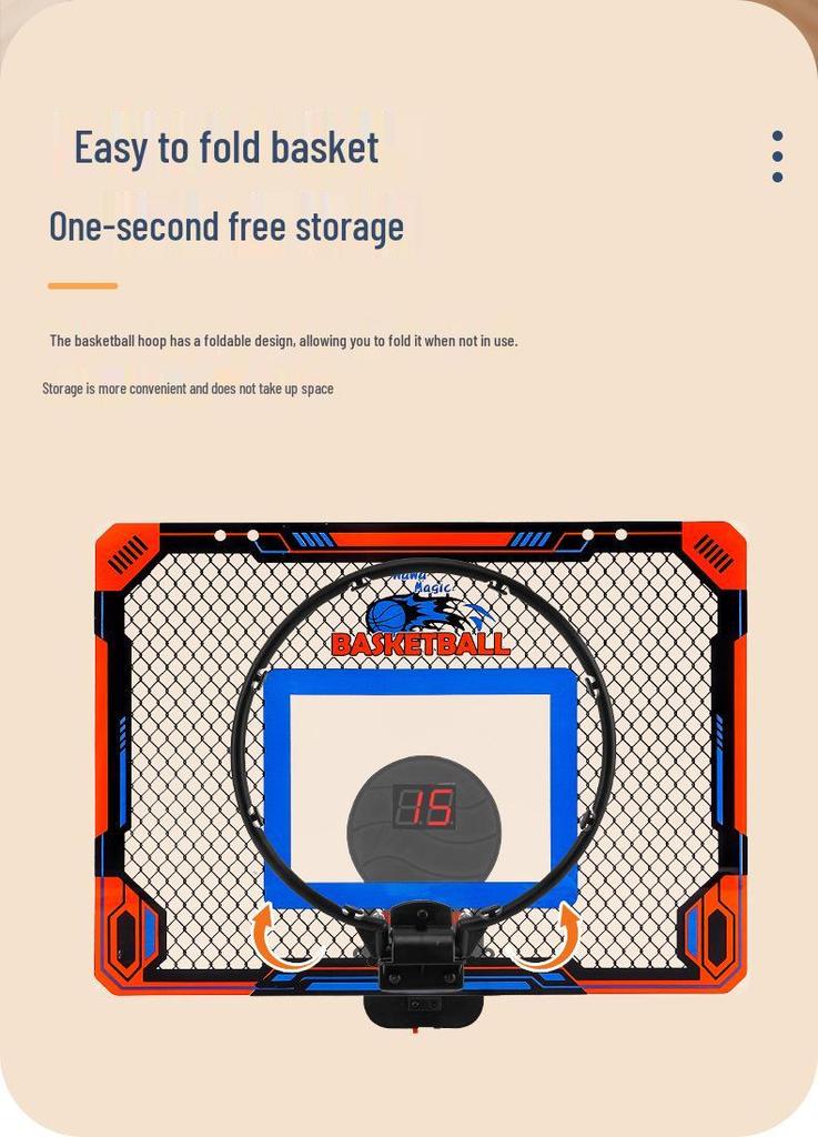 Transparent Basketball Hoop for Kids with Scoreboard, Wall-Mounted, No-Drill, Door Hanging Indoor Slam Dunk Backboard.