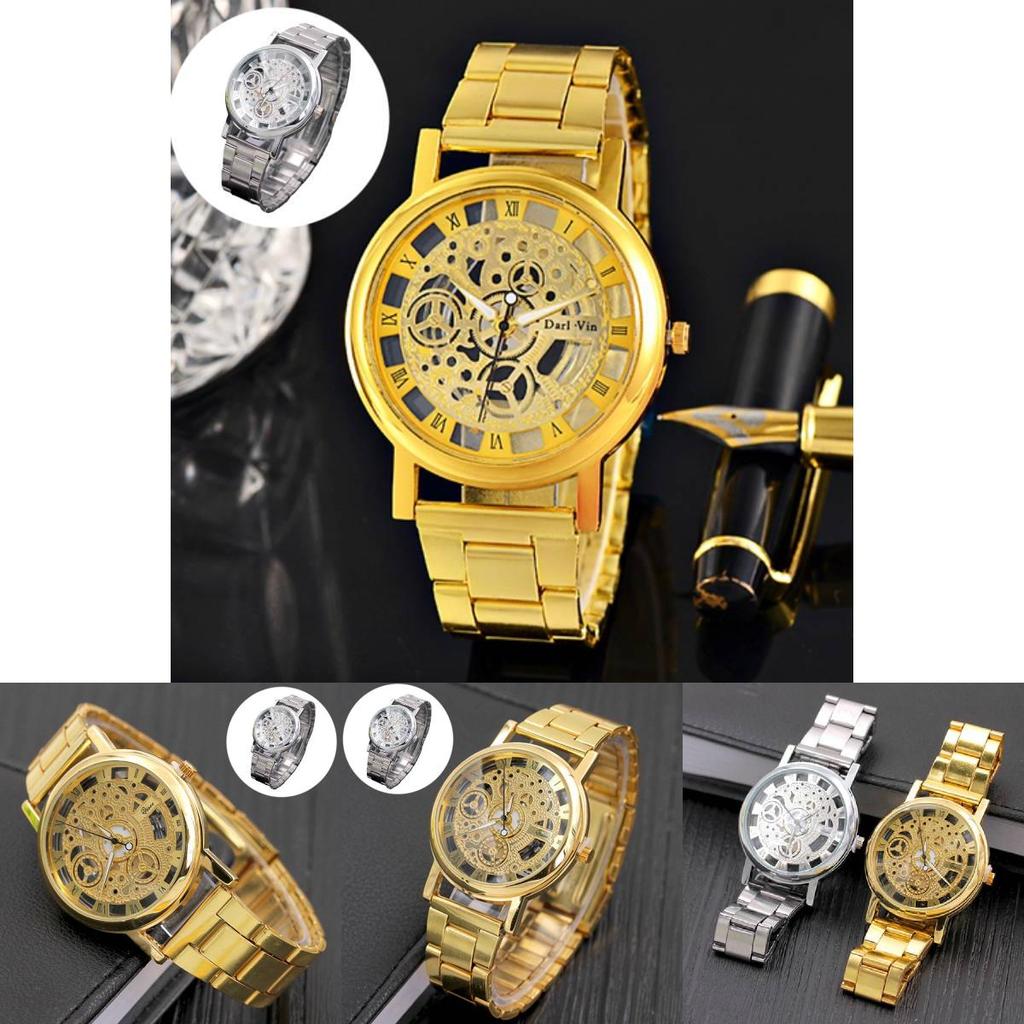 Elegant Geneva Alloy Case Men's Watch With Transparent Dial And Steel Band Stylish Design