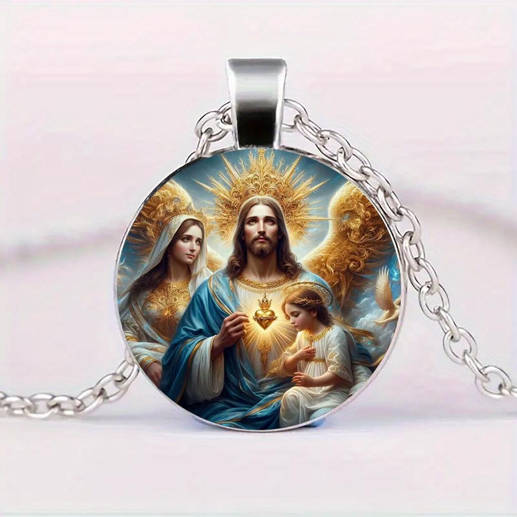 Jesus und Unsere Liebe Frau Halskettenanhänger, Symbol für den Heiligen Beschützer, Ein christlicher Jesus Glasanhänger Halskettenzubehör.