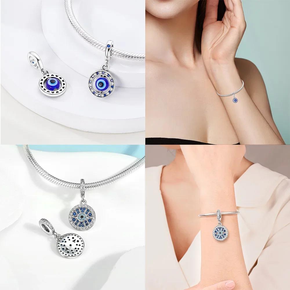 Girl Original Metal Charms Azure Zircon Circular Demon'S Eye Infinity Sun Pendant Fit Bangle Fine Gift Make your own Accessory Accessory Elegant