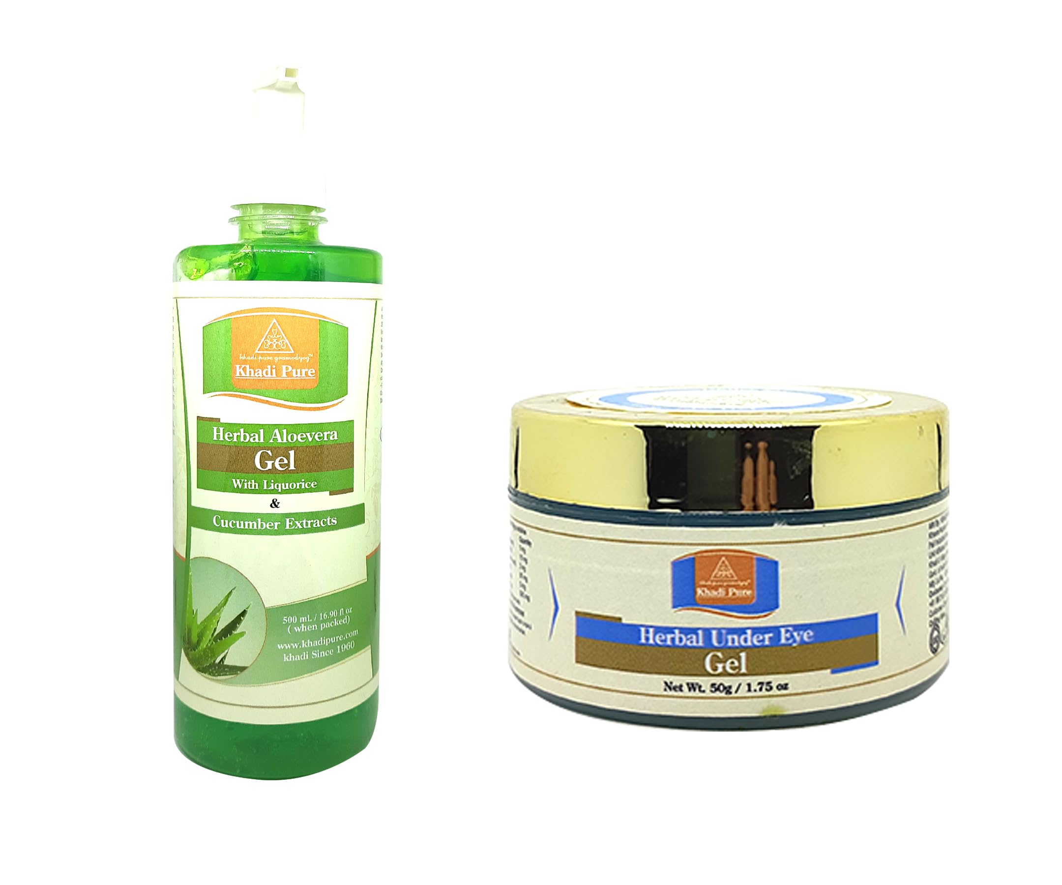Khadi Pure Herbal Aloevera (GRN-500ml) & Under Eye gel Pack of 2 (550g)