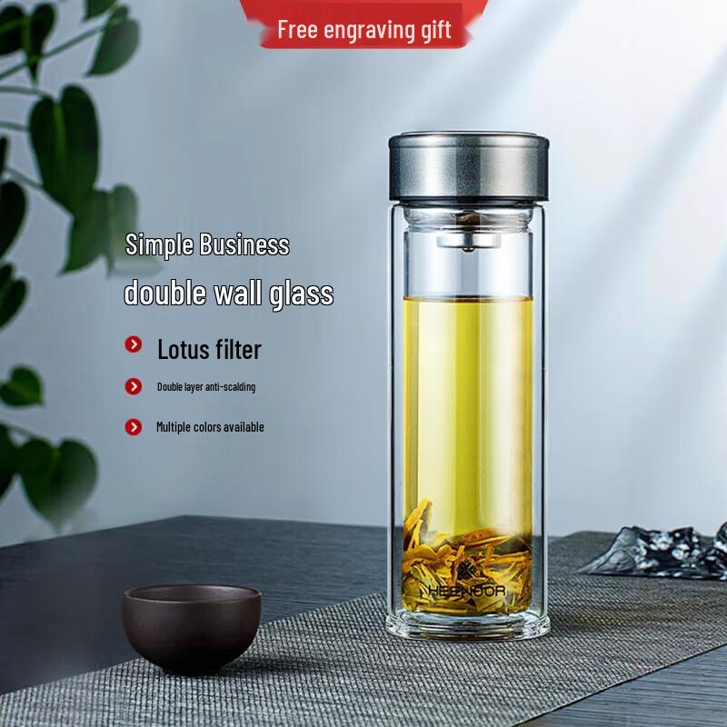 XINO N6537 Double-Layer Borosilicate Glass Tea Infuser Bottle
