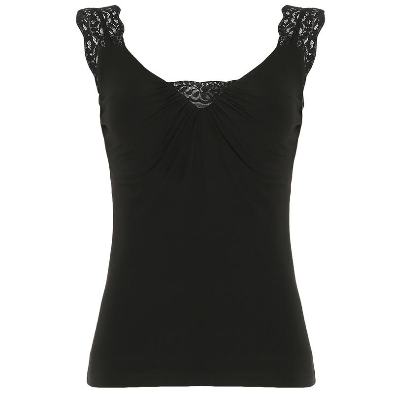 Women's Lace Splicing Pleated Chest Sexy V-neck Waist Slimming Hundred Bottoming Tank Tops