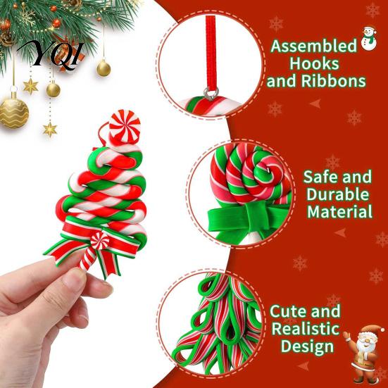 Wooden Christmas Tree Pendants 16 Pcs Lollipop Ornaments, Red Green Striped Peppermint Swirl Candy Cane Hanging Decorations Decoration, Colorful