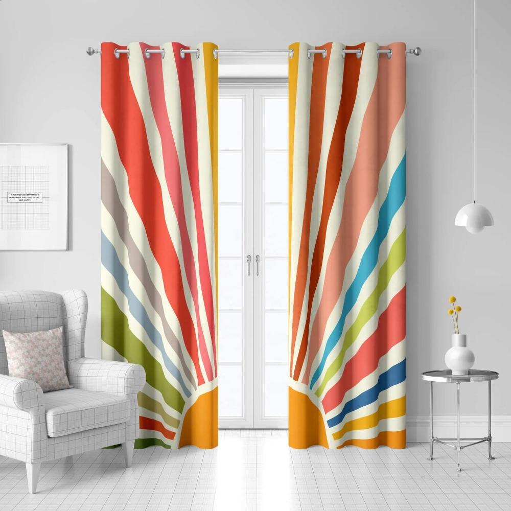 Colorful Rainbow Bedroom Curtains Home Blackout Curtains for Girls Room Decor Window Drapes for Nursery Daughter Room Set of 2