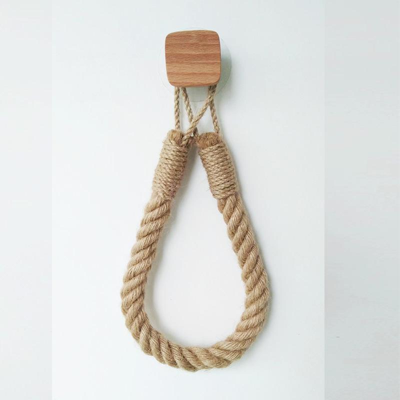 

HeMu-Solid Wood Linen Rope Woven Storage Towel Rack, Paper Towel Rack, Shower Room, Rest Room, Nail-Free Washcloth, Roll Rack