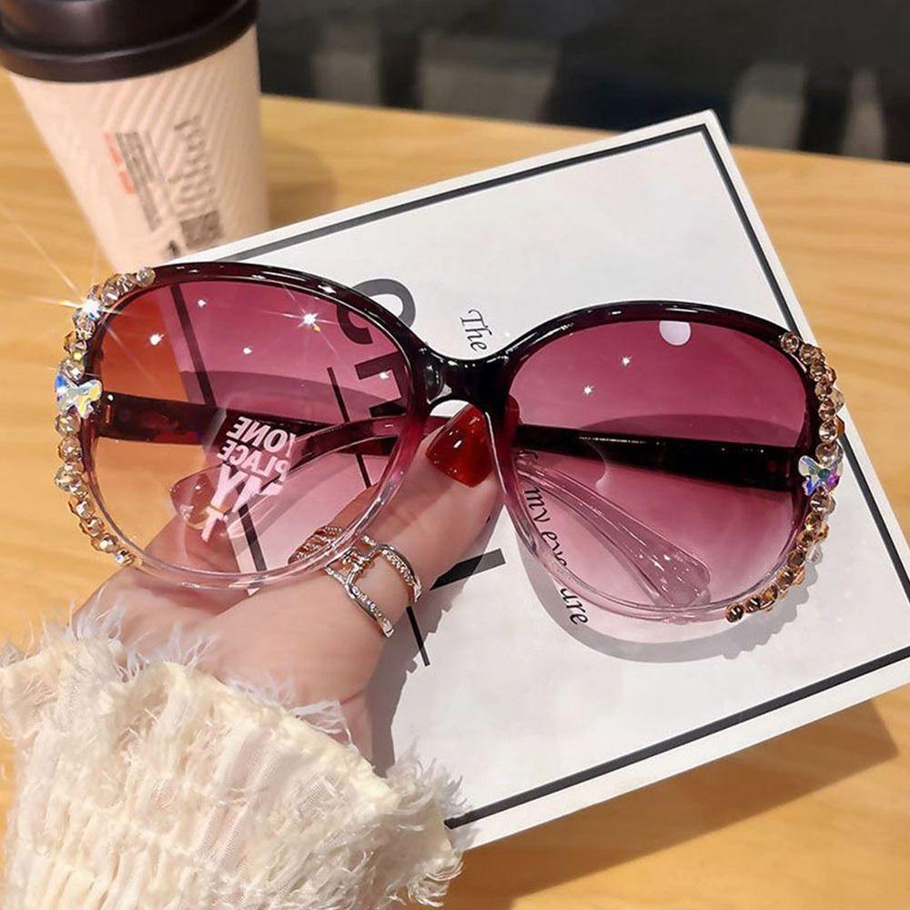 Fashion Shiny Rhinestone Sunglasses Oversized Uv Protection Sun Protection Sun Glasses Gradient Lens Shades For Women