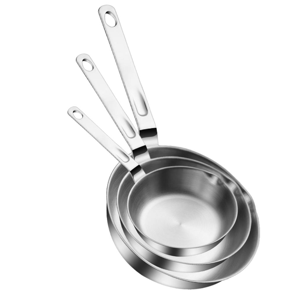 Small Stainless Steel Frying Pan Cooking Skillet with Handle for Eggs Milk and Sauce Pouring Dishwasher Safe Kitchenware