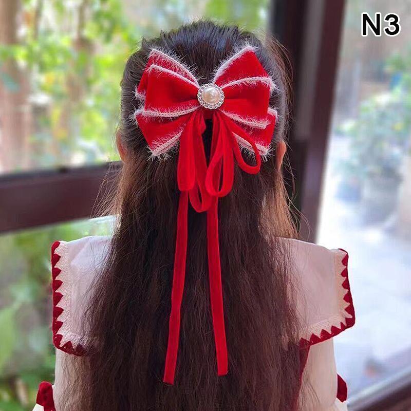 Girl'S Chinese Style Hair Clip With Bow, Red Crown, Top Clip, Children'S Antique Style Headwear, Hair Accessory