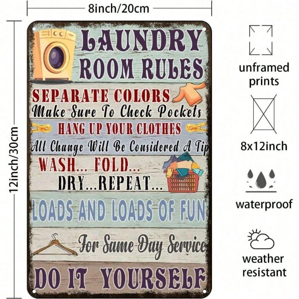 Metal Poster Laundry Room Rules Wall Art Home Decor