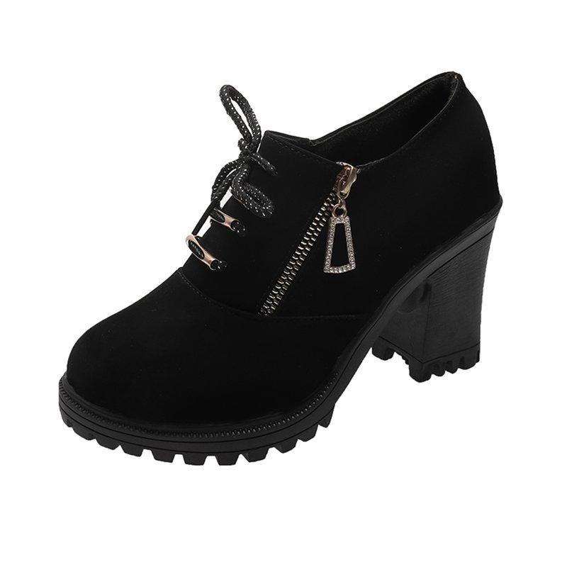 Fashion Women Boots Fashion High Heels Lace Up Comfortable Ankle Boots Women Outdoor Platform Casual Artificial Leather Shoes for Women