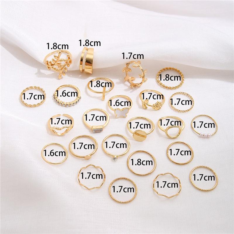 Vintage Gold Color Heart Rings Set For Women Men Hollow Butterfly Pearl Crystal Geometric Rings Trendy Finger Jewelry