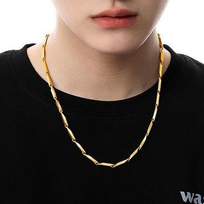 Necklace 18K Special Compression Plated Men's Men's Bamboo Hexagon Pure Gold Thick Titanium Medal Ring Bangle 14K 56cm