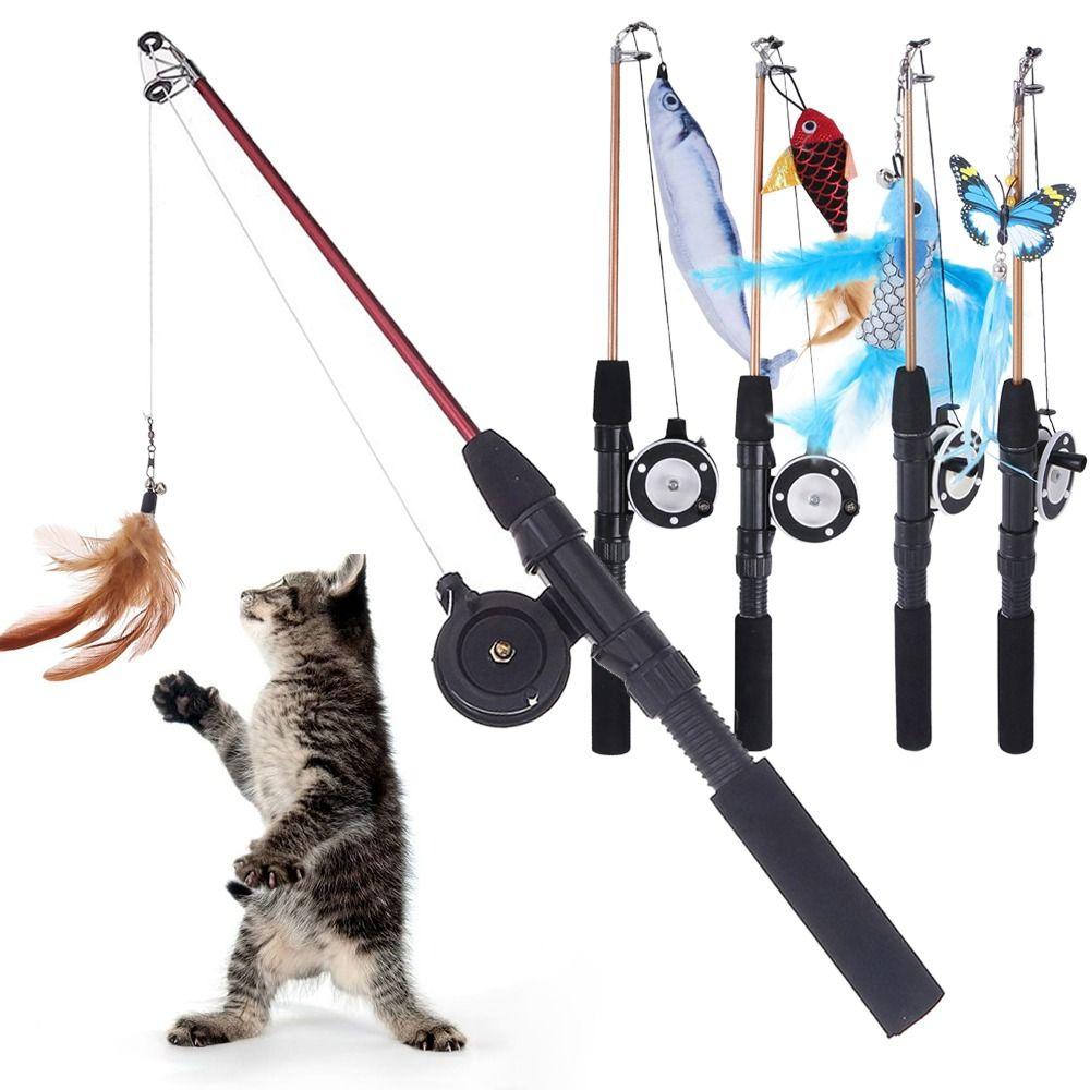 Retractable Cat Teaser Wand Toy Ultra-Long Interactive Cat Toys Refills Fishing Rod Cat Fishing Pole Toy for Indoor Cats