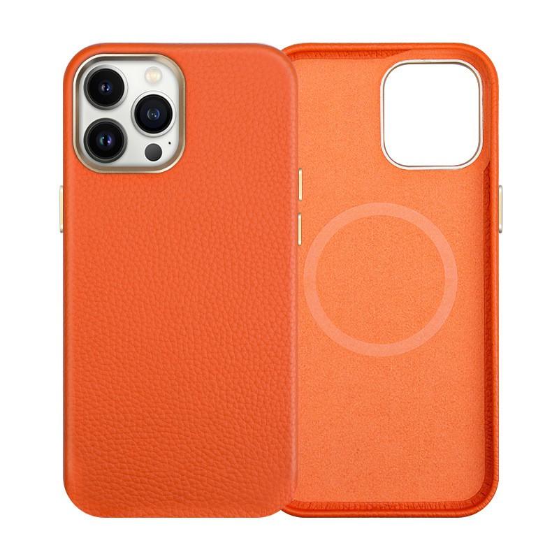 PremiumLeather Phone Case IPhone 12 13 14 Series Magnetic Snap-on Full Coverage Shockproof Protective Cover