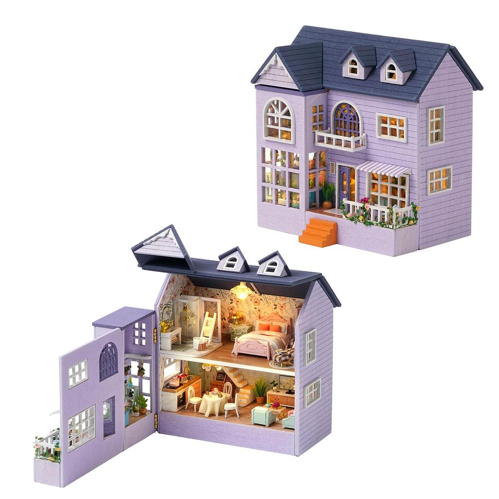 CUTEROOM Wooden Dollhouse Kit, DIY Miniature House, Easy To Assemble, Handmade Kit for Kids with LED Lights (D032)