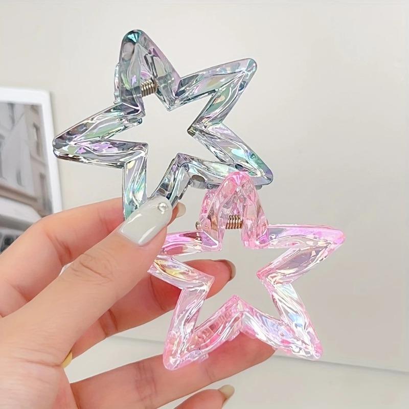 3Pcs Simple Transparent Hairpin Sweet Temperament Girls Hairpin Hair Accessories Colorful Hollow Five Pointed Star Shark Clip