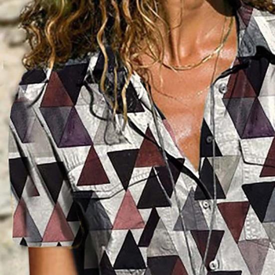 Kvinner kortermet turn-down krage Enkeltspent utskrift Uformell T-skjorte bluse Streetwear