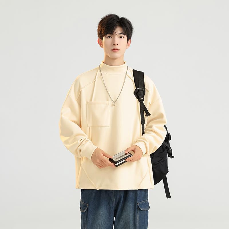 Crew Neck Sweater Men's Autumn and Winter Warm Semi-turtleneck Loose Casual Men's Long Sleeves