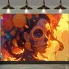1pc Death's Day party banner featuring vivid Mexican skull and peanut designs  no need for electricity