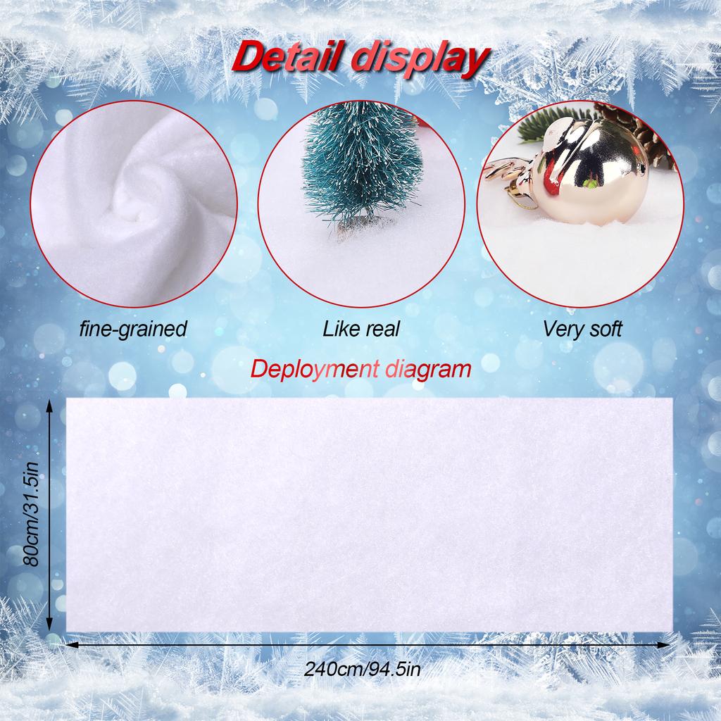 80x240cm Artificial Snow Blanket Faux Snow Roll Christmas Decoration PET Material Vacuum Packed